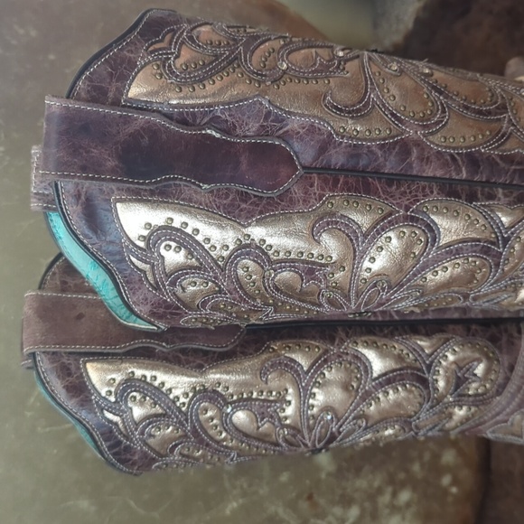 CORRAL E1594 distressed brown leather snip toe cowgirl boots metallic inlay sz 8 - Picture 13 of 16